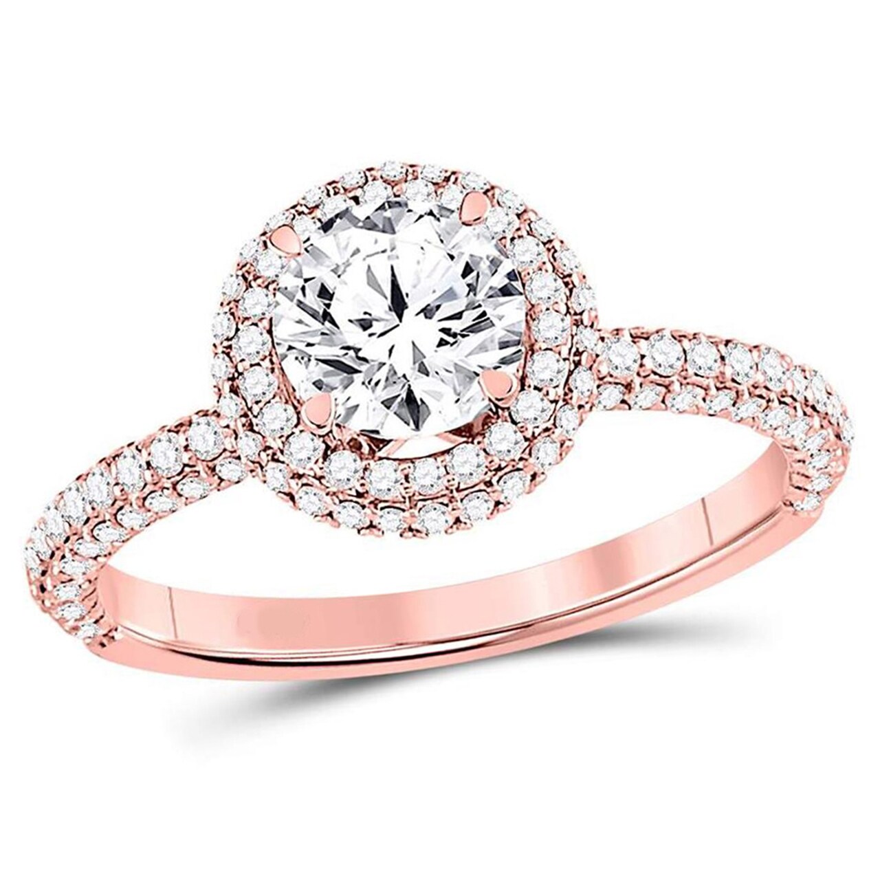 Gem And Harmony 1.65 Carat (ctw SI3-I1 G-H-I) Diamond Solitaire Double Halo Engagement Ring in 14K Rose Pink Gold (1 CT. center)